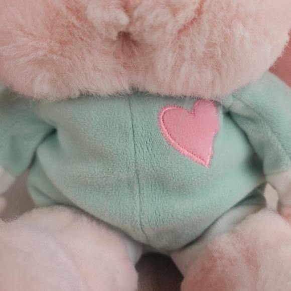 Vintage Pink Bunny with Pacifier Plush 12" Green Pink Heart Stuffed Rabbit Baby - Picture 6 of 9